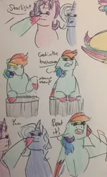 Size: 585x960 | Tagged: safe, artist:lieutenantcactus, derpibooru import, rainbow dash, starlight glimmer, trixie, pony, traditional art