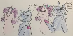 Size: 640x321 | Tagged: safe, artist:lieutenantcactus, derpibooru import, starlight glimmer, trixie, pony, female, lesbian, shipping, startrix, traditional art, vulgar