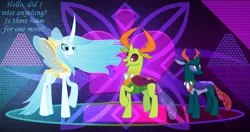 Size: 4096x2160 | Tagged: a better ending for chrysalis, artist:dashiesparkle, artist:hendro107, artist:laszlvfx, artist:orin331, changedling, changedling brothers, changeling, changeling queen, derpibooru import, dialogue, edit, female, king thorax, male, open mouth, pharynx, prince pharynx, purified chrysalis, queen chrysalis, reformed, safe, thorax, wallpaper, wallpaper edit