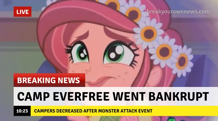 Size: 719x398 | Tagged: safe, derpibooru import, edit, edited screencap, screencap, gloriosa daisy, equestria girls, legend of everfree, bad end, break your own news, breaking news, female, floral head wreath, flower, happy ending override, news, sad, solo