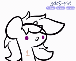 Size: 1920x1536 | Tagged: safe, artist:kimjoman, derpibooru import, oc, oc:purple flix, unofficial characters only, pony, airhorn, animated, blob, commission, gif, male, monochrome, simple background, white background, ych sketch, your character here