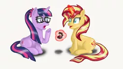 Size: 960x540 | Tagged: safe, artist:pabrony83, derpibooru import, sci-twi, sunset shimmer, twilight sparkle, ponified, pony, unicorn, equestria girls, cute, engagement ring, equestria girls ponified, fanfic art, female, glasses, happy, lesbian, marriage proposal, ponytail, scitwishimmer, shimmerbetes, shipping, smiling, sunsetsparkle, surprised, twiabetes, unicorn sci-twi