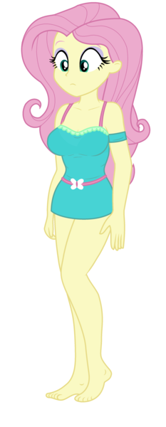 Size: 1700x4382 | Tagged: safe, derpibooru import, edit, editor:ah96, fluttershy, equestria girls, barefoot, breast edit, breasts, cleavage, cropped, feet, female, ms paint, simple background, solo, white background