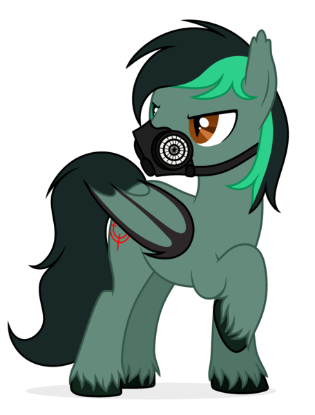 Size: 2557x3367 | Tagged: safe, artist:rioshi, artist:starshade, derpibooru import, oc, oc:target strike, unofficial characters only, bat pony, pony, bat pony oc, bat wings, gas mask, heterochromia, male, mask, simple background, solo, stallion, white background, wings