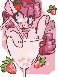 Size: 768x1024 | Tagged: safe, artist:supernoncutie, derpibooru import, pinkie pie, earth pony, pony, cute, diapinkes, drink, ear fluff, female, food, heart eyes, leg fluff, mare, ponies in food, solo, straw, strawberry, strawberry milk, wingding eyes