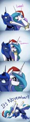 Size: 1200x4800 | Tagged: safe, artist:anticular, derpibooru import, princess celestia, princess luna, alicorn, pony, ask sunshine and moonbeams, :p, :t, angry, christmas, comic, confused, cropped, cross-eyed, cute, cutelestia, dilated pupils, duo, eye shimmer, female, frown, german suplex, gradient background, hat, holiday, it chrismas, lidded eyes, luna is not amused, majestic as fuck, mare, nose wrinkle, open mouth, raspberry, royal sisters, santa hat, scrunchy face, shrunken pupils, sports, suplex, text, this ended in pain, tongue out, unamused, wide eyes, wrestling