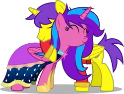 Size: 8000x6116 | Tagged: safe, artist:chrzanek97, derpibooru import, oc, oc:melody aurora, oc:orion galaxy, alicorn, pony, alicorn oc, brother and sister, clothes, dress, female, horn, hug, male, offspring, parent:flash sentry, parent:twilight sparkle, parents:flashlight, royalty, siblings, vector, wings