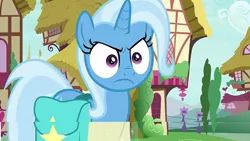 Size: 391x221 | Tagged: safe, derpibooru import, screencap, trixie, pony, student counsel, angry, angry eyes, cropped, glare, reaction image, trixie is not amused, unamused