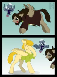 Size: 954x1296 | Tagged: safe, artist:husgryph, derpibooru import, ponified, bird, parrot, pegasus, pony, clothes, comic, facehoof, mr. e, professor pericles, scooby doo, scooby doo mystery incorporated, shaggy rogers, shirt