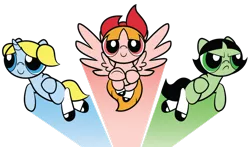 Size: 900x529 | Tagged: safe, artist:faikie, derpibooru import, edit, ponified, earth pony, pegasus, pony, unicorn, beam, blossom (powerpuff girls), bow, bubbles (powerpuff girls), buttercup (powerpuff girls), clothes, contrail, flying, hair bow, mary janes, pigtails, shoes, socks, superhero, the powerpuff girls, white socks