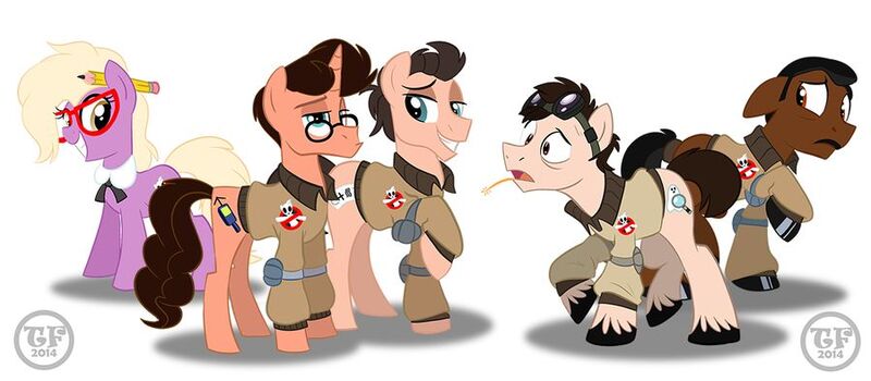 Size: 900x394 | Tagged: safe, artist:nanook123, derpibooru import, grace manewitz, ponified, pony, egon spengler, ghostbusters, janine melnitz, peter venkman, raymond stantz, winston zeddemore