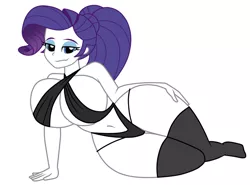Size: 1000x740 | Tagged: suggestive, artist:mashoart, derpibooru import, rarity, equestria girls, belly button, big breasts, breasts, busty rarity, cleavage, clothes, curves, female, huge breasts, lingerie, looking at you, simple background, socks, stockings, the ass was fat, thigh highs, white background