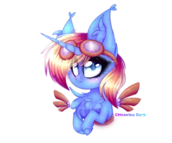 Size: 1200x1000 | Tagged: safe, artist:divan666, artist:weasley dark, derpibooru import, oc, oc:skydreams, unofficial characters only, pony, unicorn, artificial wings, augmented, aviator goggles, blushing, bust, chest fluff, chibi, commission, cute, female, goggles, mare, mechanical wing, wings, ych result