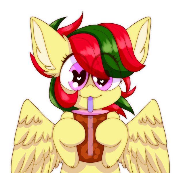 Size: 3353x3200 | Tagged: safe, artist:tuzz-arts, derpibooru import, oc, oc:attraction, unofficial characters only, pegasus, pony, drink, drinking, drinking straw, heart eyes, solo, sweet tea, wingding eyes, wings