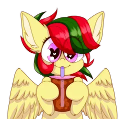 Size: 3353x3200 | Tagged: safe, artist:tuzz-arts, derpibooru import, oc, oc:attraction, unofficial characters only, pegasus, pony, drink, drinking, drinking straw, heart eyes, solo, sweet tea, wingding eyes, wings