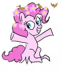 Size: 283x322 | Tagged: artist:horsesplease, bird, brown-eared bulbul, cherry blossoms, derpibooru import, dryad, flower, flower blossom, flower in hair, pinkie pie, safe, sakura pie