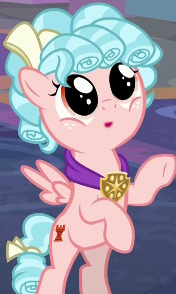 Size: 717x1197 | Tagged: safe, derpibooru import, screencap, cozy glow, pegasus, pony, school raze, :o, bow, cozy glow is best facemaker, cozybetes, cropped, cute, female, filly, foal, hair bow, hoofy-kicks, open mouth, rearing, solo