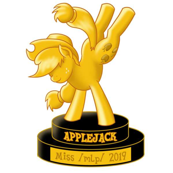 Size: 2700x2700 | Tagged: safe, artist:mkogwheel, derpibooru import, applejack, earth pony, pony, /mlp/, applejack is the best pony, bucking, female, gold, golden, miss /mlp/, miss /mlp/ 2019, solo, trophy