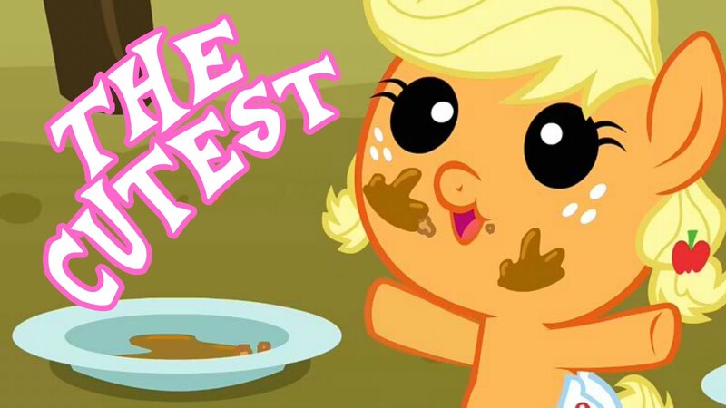 Size: 1280x720 | Tagged: safe, derpibooru import, edit, edited screencap, screencap, applejack, pony, apple family reunion, baby, babyjack, cute, foal, jackabetes, messy eating, younger