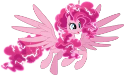 Size: 4000x2445 | Tagged: safe, artist:orin331, derpibooru import, pinkie pie, alicorn, pony, alicornified, digital art, electricity, female, mare, pinkiecorn, race swap, simple background, smiling, solo, spread wings, transparent background, wings, xk-class end-of-the-world scenario