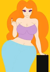Size: 564x812 | Tagged: artist:sturk-fontaine, beckoning, bedroom eyes, breasts, cleavage, derpibooru import, female, human, humanized, impossibly wide hips, milf, mlp wannabes, nail polish, not adagio dazzle, oc, oc:ada, simple background, solo, suggestive, thick, thighs, thunder thighs, unofficial characters only, wide hips, yellow background