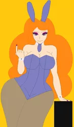 Size: 548x938 | Tagged: artist:sturk-fontaine, bedroom eyes, breasts, bunny suit, clothes, derpibooru import, female, human, humanized, impossibly wide hips, milf, mlp wannabes, not adagio dazzle, oc, oc:ada, playboy bunny, simple background, solo, suggestive, thighs, thunder thighs, unofficial characters only, wide hips, yellow background