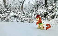 Size: 2221x1398 | Tagged: artist:hihin1993, autumn blaze, derpibooru import, forest, irl, japan, left, photo, plushie, safe, snow, solo