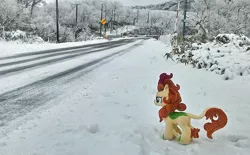 Size: 1924x1195 | Tagged: artist:hihin1993, autumn blaze, derpibooru import, forest, irl, japan, photo, plushie, road, safe, scenery, snow, solo, winter