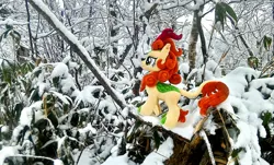 Size: 2048x1236 | Tagged: artist:hihin1993, autumn blaze, derpibooru import, forest, irl, japan, photo, plushie, safe, snow, solo, tree, winter