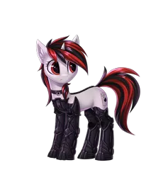 Size: 1704x1794 | Tagged: safe, artist:setharu, derpibooru import, oc, oc:blackjack, unofficial characters only, cyborg, pony, unicorn, fallout equestria, fallout equestria: project horizons, fanfic, amputee, augmented, cyber legs, fanfic art, female, hooves, horn, level 2 (project horizons), mare, prosthetic leg, prosthetic limb, prosthetics, simple background, solo, transparent background