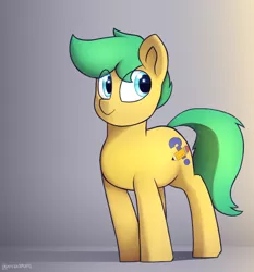 Size: 1920x2063 | Tagged: safe, artist:perezadotarts, derpibooru import, oc, oc:pen sketchy, pony, artwork, cutie mark, digital art, eye clipping through hair, fanart, pencil, ponysona, shade, simple background, smiling, text