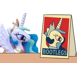 Size: 1100x900 | Tagged: safe, artist:mkogwheel, derpibooru import, edit, princess celestia, pony, applejack's sign, bootleg, depresstia, meme, obey, plushie, poster, printheth thun, this meme escalated quickly