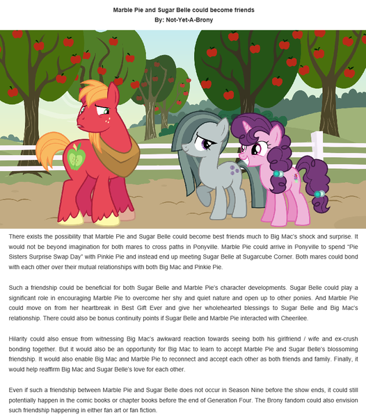 Size: 850x970 | Tagged: safe, derpibooru import, big macintosh, marble pie, sugar belle, earth pony, pony, unicorn, apple, apple tree, awkward, best friends, bonding, concerned, confused, conversation, female, food, friendship, friendshipping, happy ending, hilarity ensues, husband and wife, looking at each other, male, married couple, oh crap, oh crap face, oh dear, oh dear god, oh god, season 10, shipping, smiling, straight, sugarmac, sweet apple acres, text, tree, worried, youtube link, youtube link in the description