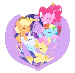 Size: 1080x1047 | Tagged: safe, artist:rosey-raven, derpibooru import, applejack, fluttershy, pinkie pie, princess twilight 2.0, rainbow dash, rarity, twilight sparkle, twilight sparkle (alicorn), alicorn, earth pony, pegasus, pony, unicorn, the last problem, end of ponies, eyes closed, female, group hug, hug, mane six, mare, older, older applejack, older fluttershy, older pinkie pie, older rainbow dash, older rarity, older twilight, simple background, smiling, transparent background, winghug