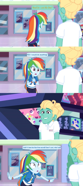 Size: 1598x3596 | Tagged: safe, derpibooru import, edit, edited screencap, screencap, rainbow dash, zephyr breeze, pony, equestria girls, equestria girls series, holidays unwrapped, spoiler:eqg series (season 2), clothes, comic, dashing through the mall, dialogue, geode of super speed, hair bun, hoodie, magical geodes, panic, plushie, screencap comic, shirt, shrug, smiling, speech bubble, surprised, wristband