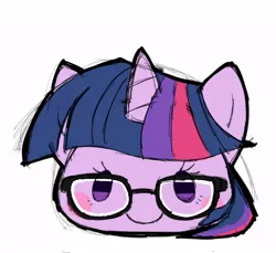 Size: 484x444 | Tagged: safe, artist:mococo, derpibooru import, twilight sparkle, pony, blushing, bust, cute, glasses, head only, portrait, simple background, solo, twiabetes, white background