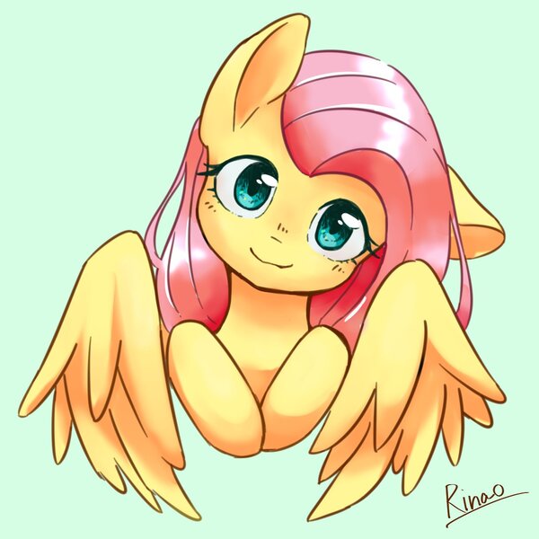 Size: 1222x1222 | Tagged: safe, artist:lp9hsa, derpibooru import, fluttershy, pegasus, pony, bust, cute, daaaaaaaaaaaw, ear down, female, full face view, green background, head tilt, hooves to the chest, looking at you, mare, portrait, shyabetes, simple background, smiling, solo