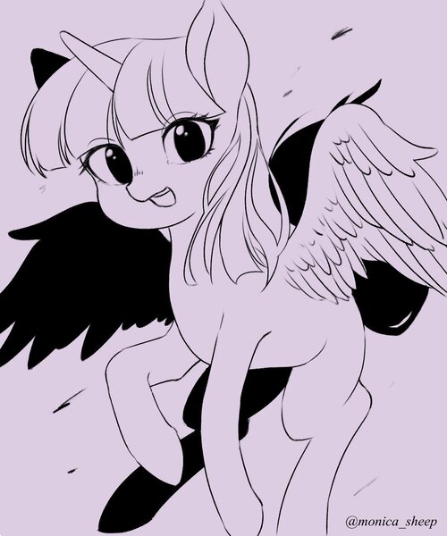 Size: 1025x1231 | Tagged: safe, artist:lp9hsa, derpibooru import, twilight sparkle, twilight sparkle (alicorn), alicorn, pony, cute, female, looking at you, mare, missing cutie mark, monochrome, open mouth, solo, twiabetes