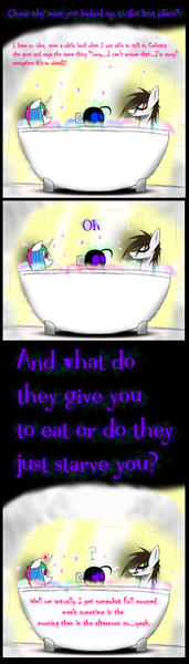 Size: 1200x4200 | Tagged: safe, artist:didun850, derpibooru import, princess celestia, oc, oc:chase, earth pony, pony, comic:ask chase the pony, ask, bathroom, bathtub, claw foot bathtub, comic, dialogue, eyes closed, male, plushie, relaxing, stallion, tumblr