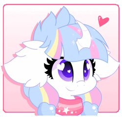 Size: 650x625 | Tagged: safe, artist:hungrysohma, derpibooru import, part of a set, oc, oc:lorelei, unofficial characters only, pony, unicorn, animated, bust, clothes, commission, ear fluff, female, floating heart, gif, heart, loop, mare, portrait, scarf, smiling, solo, ych result