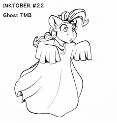 Size: 1440x1514 | Tagged: safe, artist:tillie-tmb, derpibooru import, pinkie pie, earth pony, ghost, pony, undead, bipedal, clothes, costume, ghost costume, halloween, halloween costume, holiday, inktober, inktober 2019, monochrome, solo