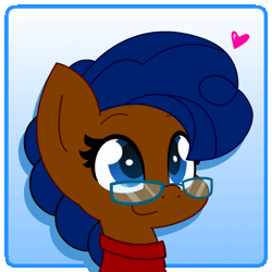 Size: 600x600 | Tagged: safe, artist:hungrysohma, derpibooru import, part of a set, oc, oc:keychi, unofficial characters only, earth pony, pony, animated, bust, clothes, commission, floating heart, gif, glasses, heart, loop, portrait, sidemouth, smiling, solo, ych result