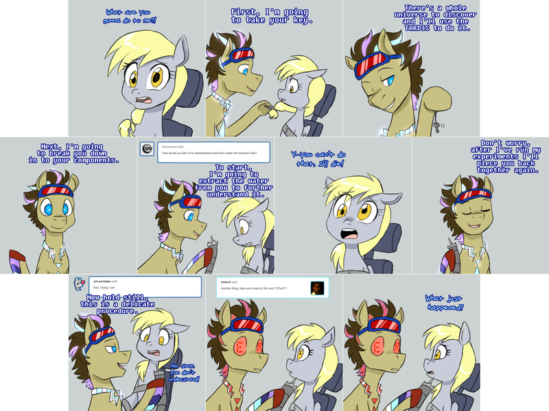 Size: 3006x2254 | Tagged: safe, artist:jitterbugjive, derpibooru import, derpy hooves, doctor whooves, time turner, oc, oc:neosurgeon, pony, lovestruck derpy, error message, this will end in death, this will end in tears, this will end in tears and/or death