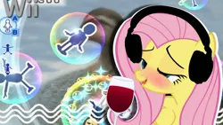 Size: 1280x720 | Tagged: safe, artist:vannamelon, derpibooru import, fluttershy, pegasus, pony, alcohol, blushing, drunk, drunkershy, glass, headphones, thumbnail, vannamelon, wii, wine, wine glass