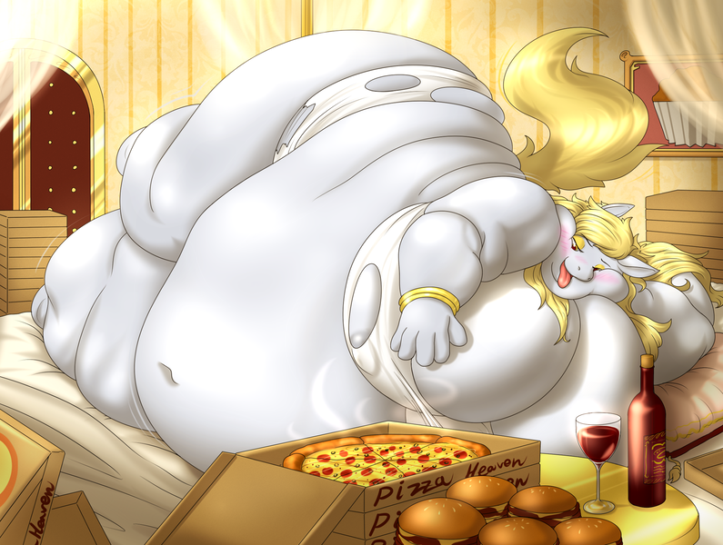 Size: 2280x1720 | Tagged: questionable, artist:terishaeilian, derpibooru import, derpy hooves, anthro, aderpose, alcohol, belly, belly button, big belly, big breasts, bingo wings, blob, blushing, breasts, burger, busty derpy hooves, clothes, double chin, exposed belly, fat, food, foodplay, hamburger, huge belly, huge breasts, impossibly large belly, impossibly large breasts, meat, morbidly obese, muffin queen, obese, pepperoni, pepperoni pizza, pizza, ponies eating meat, queen derpy, ripping clothes, rolls of fat, solo, thighs, thunder thighs, tongue out, torn clothes, wine