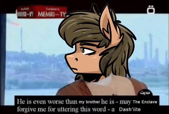 Size: 540x367 | Tagged: safe, artist:lrusu, derpibooru import, edit, oc, oc:colonel autumn leaf, pony, fallout equestria, memri tv