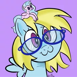 Size: 2048x2048 | Tagged: safe, artist:amynewblue, derpibooru import, silverstream, oc, oc:cloud cuddler, unofficial characters only, pegasus, pony, :3, bust, cute, glasses, plushie, portrait
