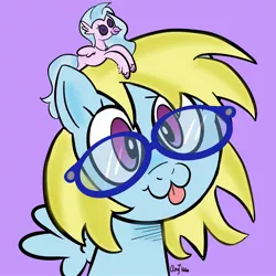 Size: 2048x2048 | Tagged: safe, alternate version, artist:amynewblue, derpibooru import, silverstream, oc, oc:cloud cuddler, unofficial characters only, pegasus, pony, :3, :p, bust, cute, glasses, plushie, portrait, tongue out