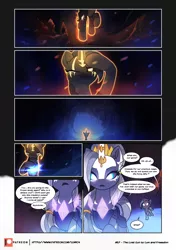 Size: 3541x5016 | Tagged: safe, artist:freeedon, artist:lummh, derpibooru import, oc, oc:appolonia, oc:selendis, pony, unicorn, comic:the lost sun, collaboration, comic, female, filly, foal, gem, glowing eyes, glowing gems, horn, horn ring, image, magicorn, mare, one eye closed, patreon, patreon logo, png, ring, speech bubble, younger