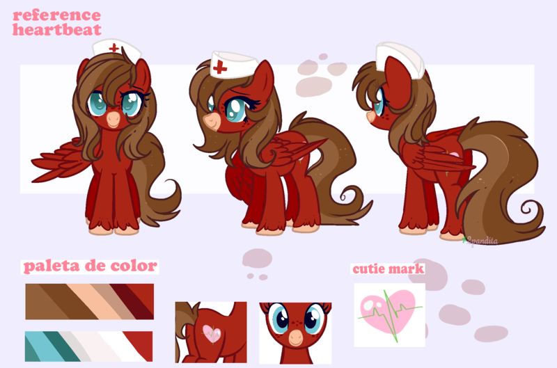 Size: 2187x1445 | Tagged: safe, artist:2pandita, derpibooru import, oc, oc:heartbeat, pegasus, pony, female, hat, mare, nurse hat, reference sheet, solo